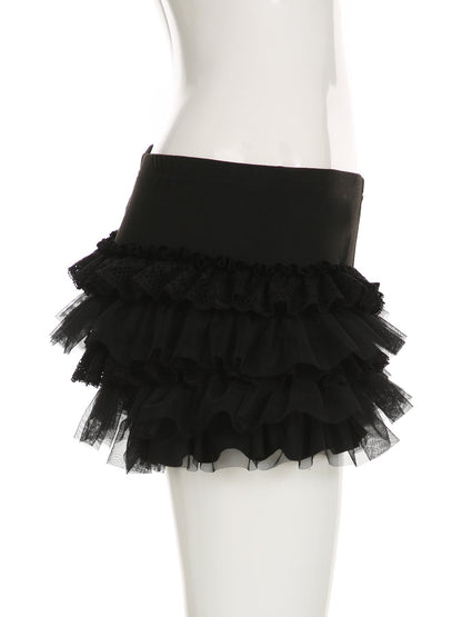 Gothic Lace Ruffle Shorts – Low-Waist Lolita Mini Shorts for Women with Cute Gyaru Aesthetic and Edgy Streetwear Styling