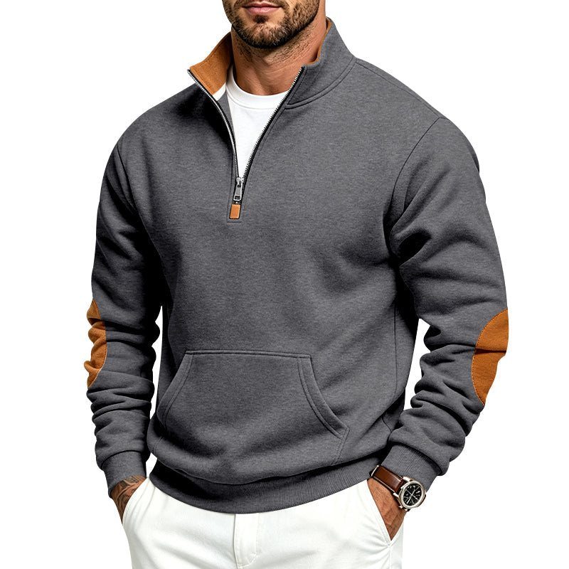 Men's Fleece Lined Sweatshirt – Thick Stand Collar Zip Up Pullover for Autumn Winter Casual Streetwear, Outdoor Comfort and Warmth