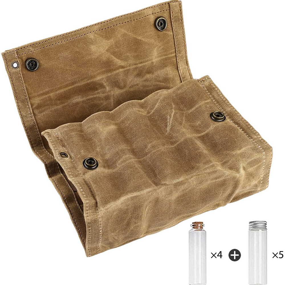 Camping Seasoning Bag Set – 9-Piece Canvas Jar Organizer for Spices, Barbecue Essentials and Picnic Condiments with Portable Outdoor Storage