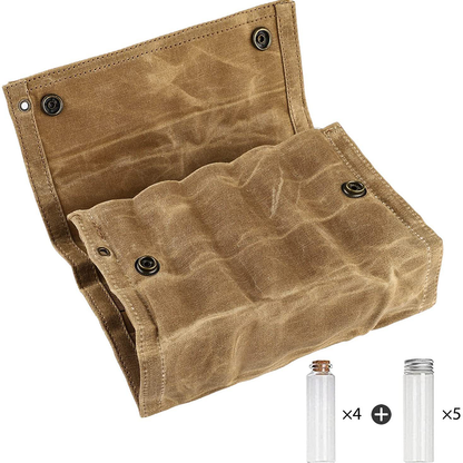 Camping Seasoning Bag Set – 9-Piece Canvas Jar Organizer for Spices, Barbecue Essentials and Picnic Condiments with Portable Outdoor Storage