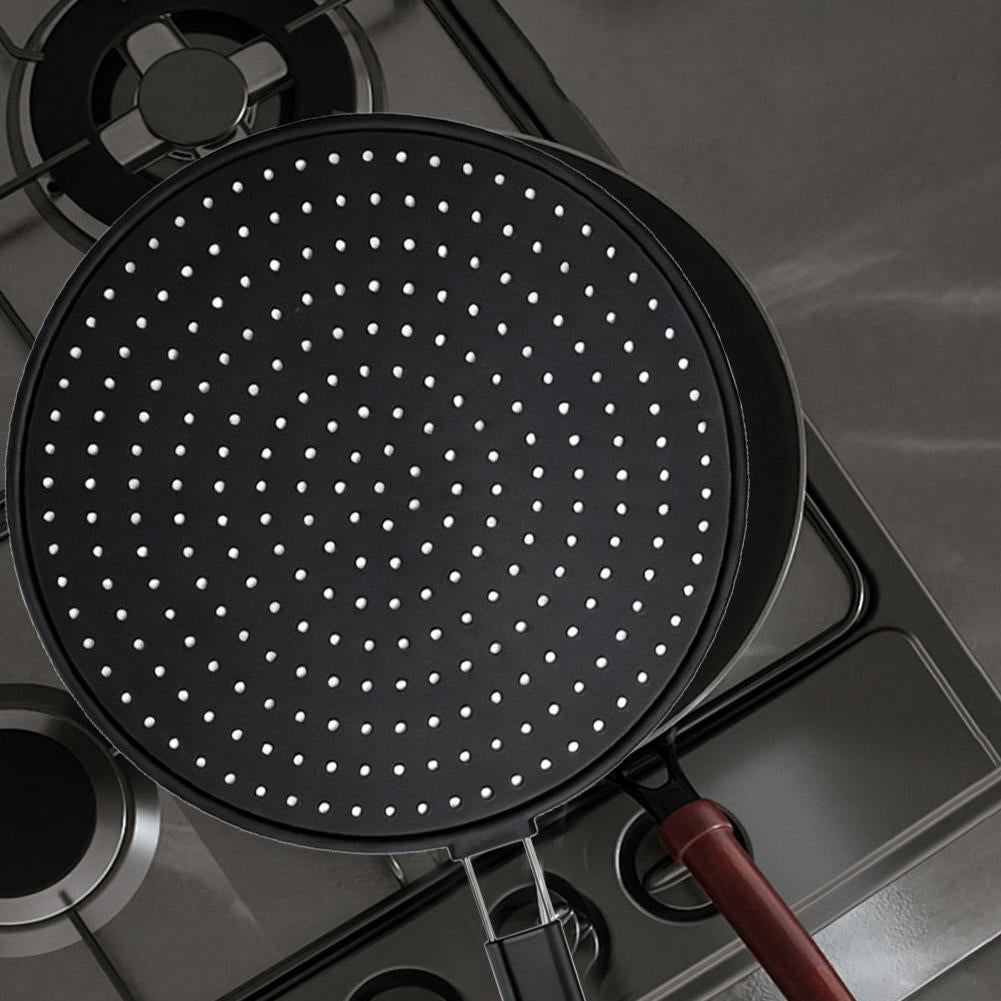 Silicone Kitchen Splatter Screen – Heat-Resistant Oil Splash Guard with Handle and Drain Board Function for Safer, Cleaner Frying and Cooking