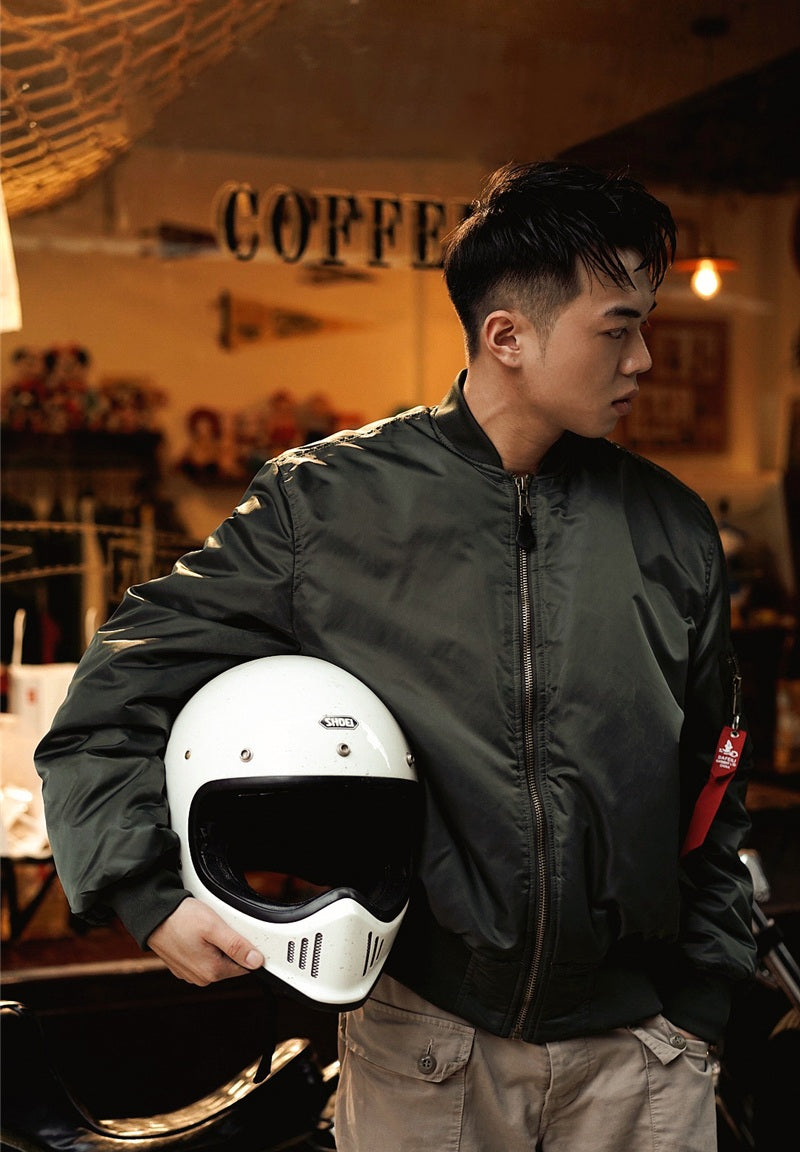 Padded Military MA1 Bomber Jacket – Nylon Quilted Flight Jacket for Men, Windproof Winter Outerwear for Daily Use