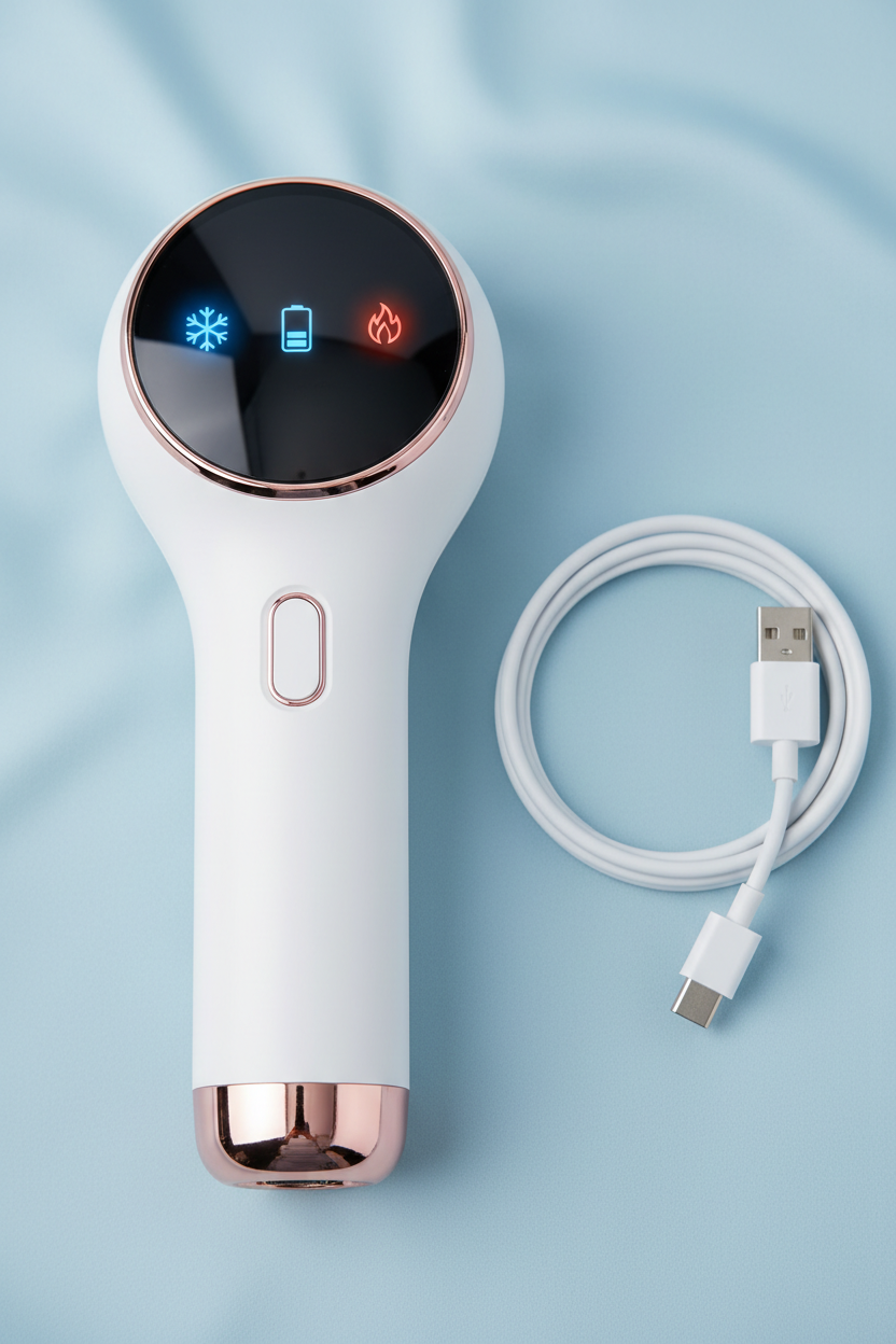 Hot Cold Facial Beauty Device – Rechargeable Red Blue Light Massager with Cooling and Warming Modes for Portable At-Home Skin Care