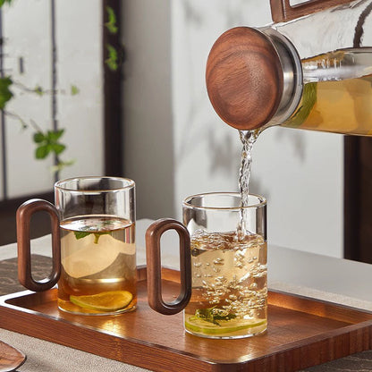 Heat-Resistant Glass Mug Set – Transparent Teacups with Wooden Handles for Coffee, Milk, Juice, Breakfast, Home Entertaining and Elegant Party Drinkware
