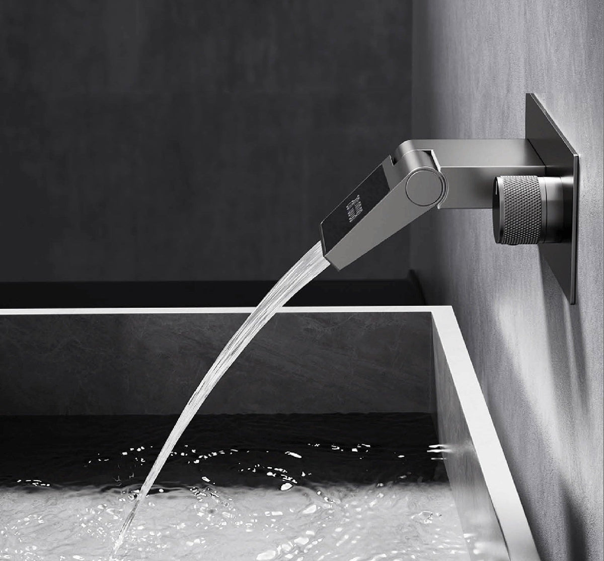 Luxury Gunmetal Brass Bathroom Faucet – Wall-Mounted Hot and Cold Mixer Tap with LED Digital Display and Elegant Single-Handle Design