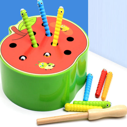 Wooden Fruit Catch Worm Game – Interactive Kids Toy for Fine Motor Skills, Hand-Eye Coordination, Pretend Play and Early Learning