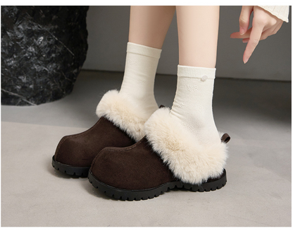 Women's Plush Platform Slippers – 2026 Autumn Winter Flannel Closed Toe Shoes with Warm Lining, Non Slip Sole and Retro Style