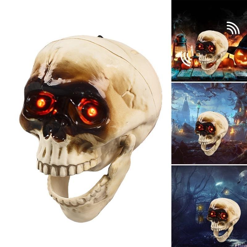 Halloween Animated Skull Decoration – Motion and Sound Detection with Glowing Eyes for Hanging Haunted House Props, Parties and Spooky Home Decor