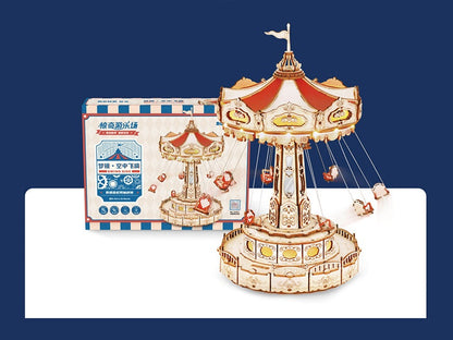 DIY Wooden Puzzle Music Box – Magical Amusement Park Christmas Gift Toy with Swing Model & Easy-Assemble Kids Craft Kit