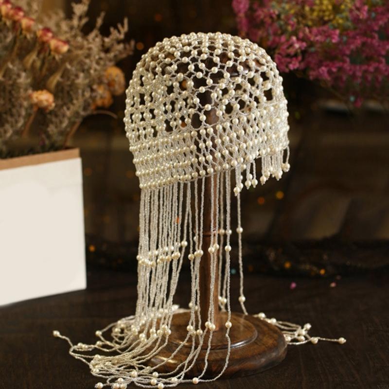 Graceful Pearl Beaded Hair Headpiece - Adjustable Elegant Hair Accessory for Weddings, Formal Events, or Stylish Everyday Wear