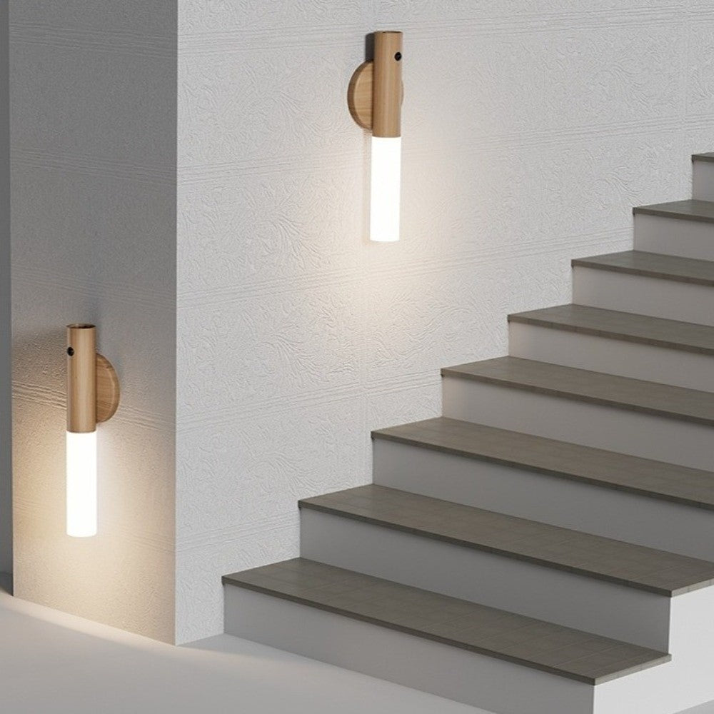 Rechargeable Wooden Motion Sensor Wall Light – Wireless USB LED Night Lamp for Hallways, Bedrooms, Stairs and Convenient Hands-Free Illumination
