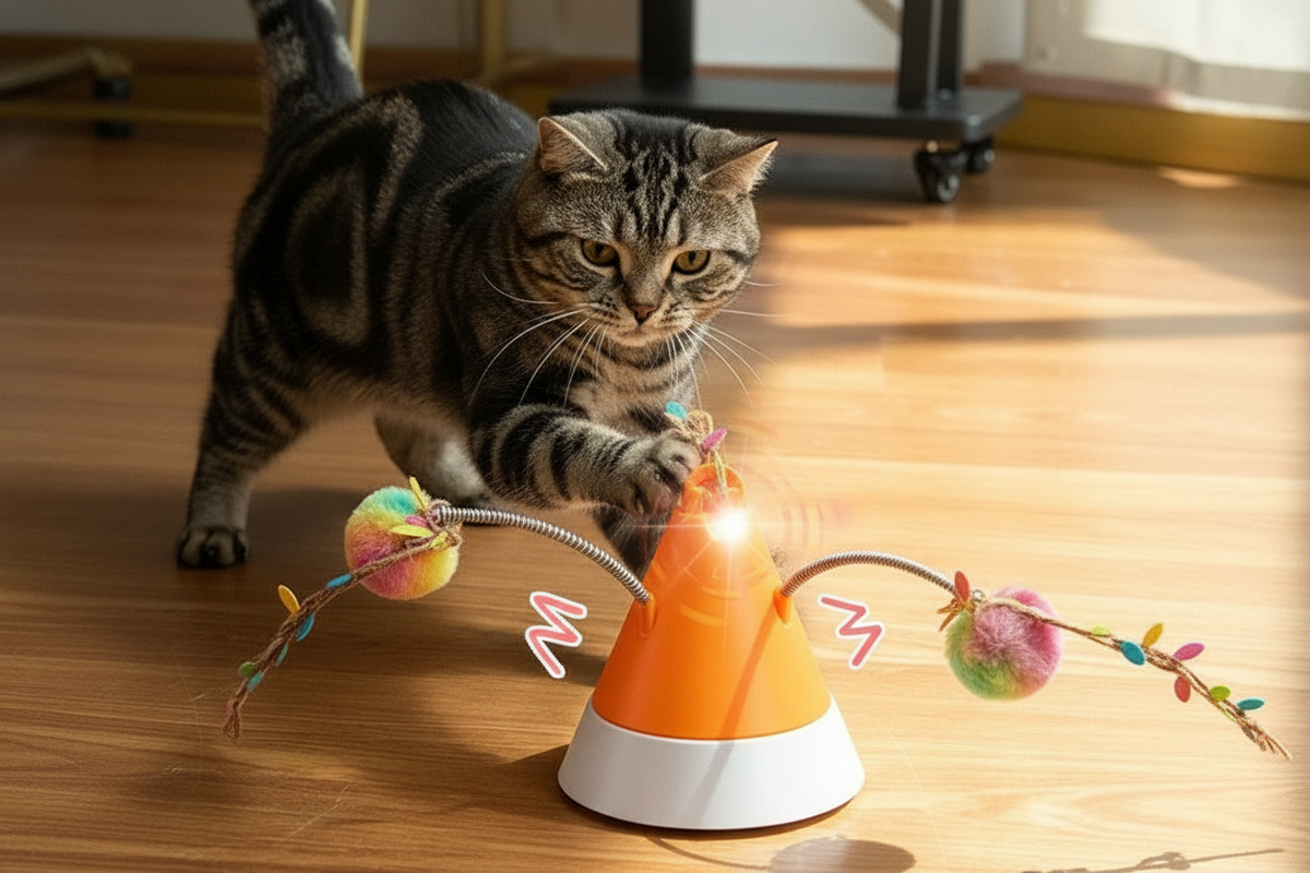 Interactive Cat Toy – 360° Rotating Laser and Simulated Meow Sound with Multiple Play Modes for Exercise, Stimulation and Indoor Entertainment