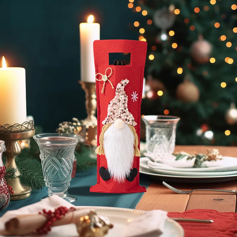 Christmas Gnome Wine Bottle Cover – Faceless Elf Bottle Bag Decoration for Home Holiday Parties, Christmas Table Décor Gift Accessory