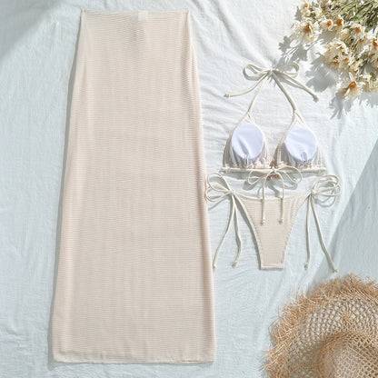 Mesh Dress & Bikini Set with Starfish Pendant– 3-Piece Women’s Swimsuit with Sheer Cover-Up, Perfect for Summer Beachwear & Pool Outings
