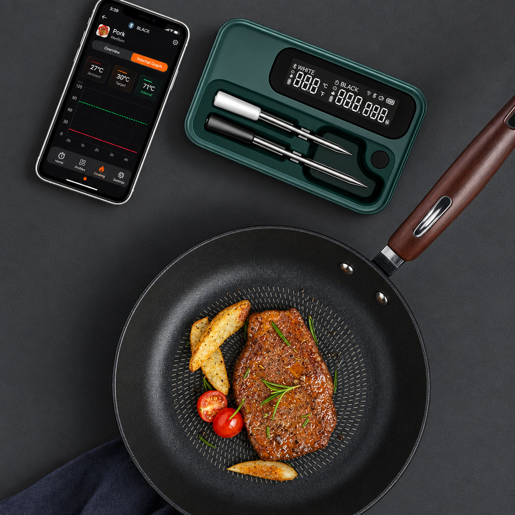 Wireless Bluetooth Meat Thermometer – Precision BBQ Temperature Gauge with Long and Short Probes for Beef, Grilling, Roasting and Everyday Cooking