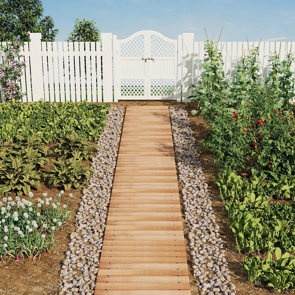 Roll-Out Wooden Garden Pathway – 8FT Weather-Resistant Non-Slip Decorative Walkway for Yards, Patios, Gardens and Easy Outdoor Landscape Upgrades