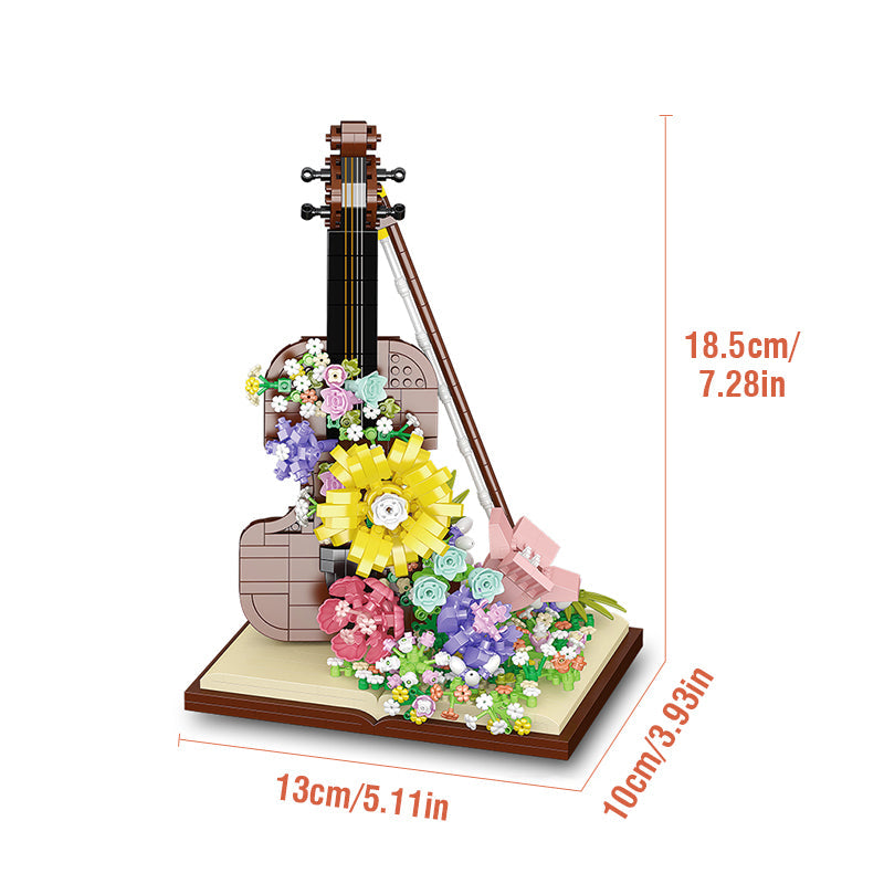 Mini Piano & Violin Building Block Set – DIY Musical Instrument Model with Eternal Flower Decor, Creative Gift for Children’s Birthdays