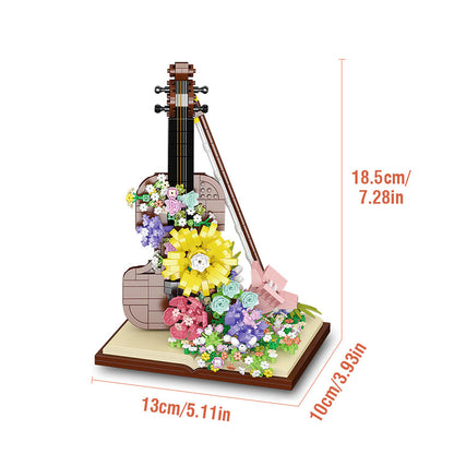 Mini Piano & Violin Building Block Set – DIY Musical Instrument Model with Eternal Flower Decor, Creative Gift for Children’s Birthdays