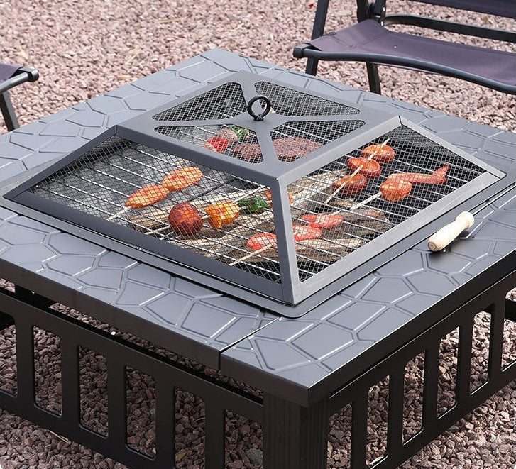 Complete Outdoor BBQ Grill Set – Courtyard Barbecue Grill, Heating Table and Cooking Rack for Family Gatherings, Parties and Backyard Entertaining