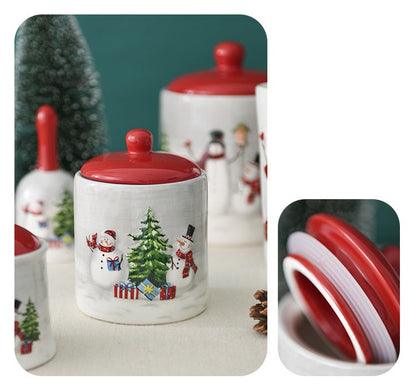 Christmas Snowman Dish & Cutlery Set – Ceramic Plate, Bowl, Storage Jar & Teapot Kitchen Collection for Holiday Meals & Festive Dining