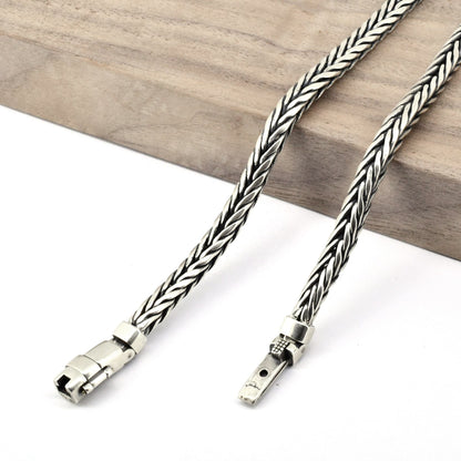 Sterling Silver Handmade Woven Bracelet – Retro Domineering Keel Design Jewelry for Men & Women, Pure S925 Silver Craftsmanship