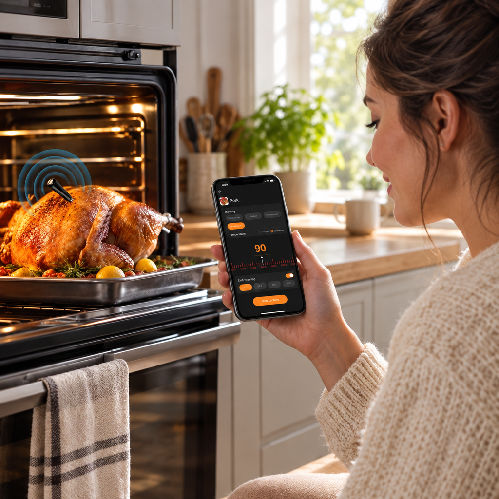 Wireless Bluetooth Meat Thermometer – Precision BBQ Temperature Gauge with Long and Short Probes for Beef, Grilling, Roasting and Everyday Cooking