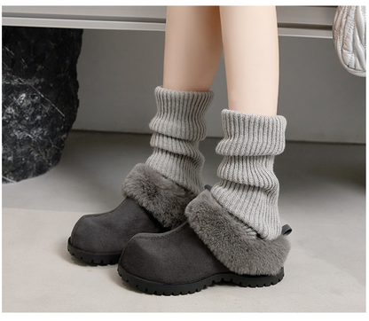 Women's Plush Platform Slippers – 2026 Autumn Winter Flannel Closed Toe Shoes with Warm Lining, Non Slip Sole and Retro Style