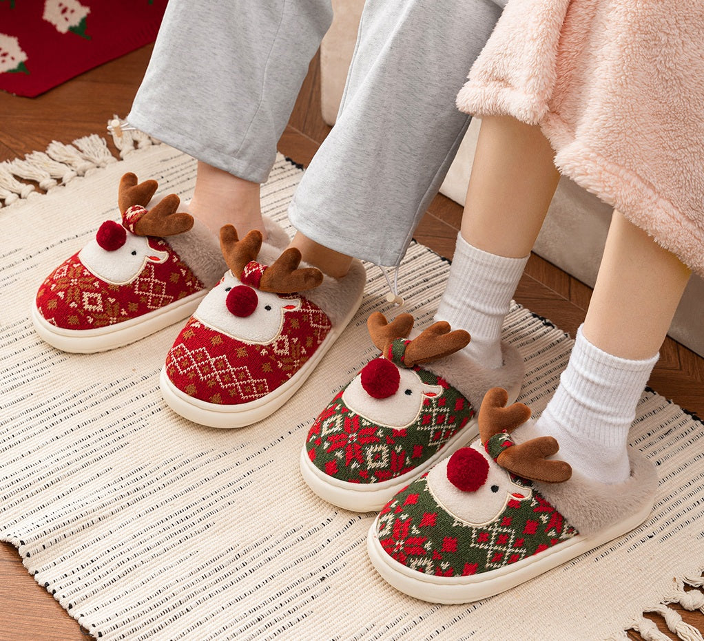 Women's Christmas Cartoon Slippers -Cozy Winter Indoor House Shoes with Cute Deer Design, Non-Slip Cotton Warm Slippers for Holiday Home Wear