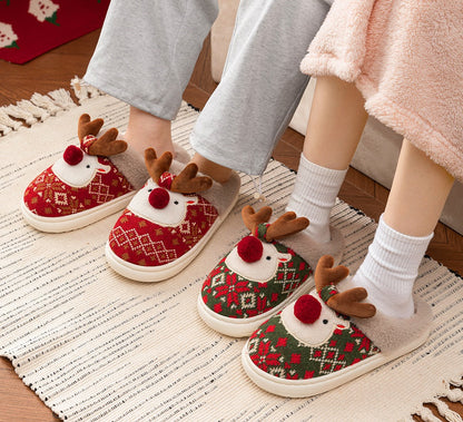 Women's Christmas Cartoon Slippers -Cozy Winter Indoor House Shoes with Cute Deer Design, Non-Slip Cotton Warm Slippers for Holiday Home Wear
