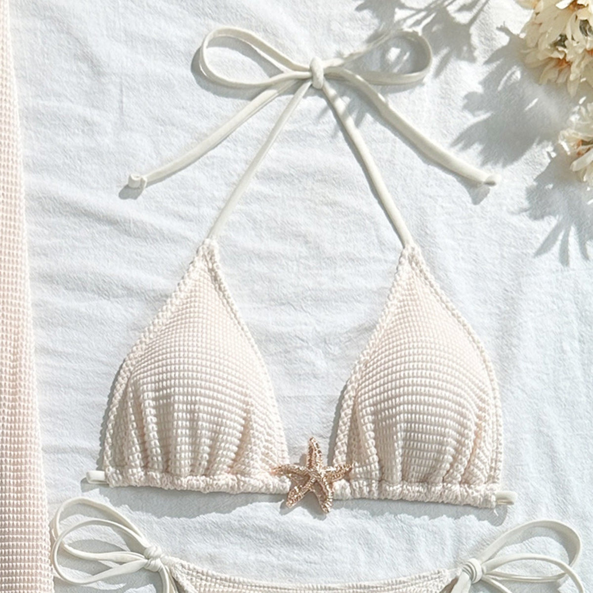 Mesh Dress & Bikini Set with Starfish Pendant– 3-Piece Women’s Swimsuit with Sheer Cover-Up, Perfect for Summer Beachwear & Pool Outings