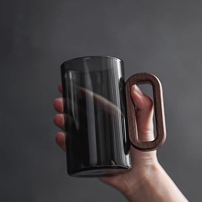Heat-Resistant Glass Mug Set – Transparent Teacups with Wooden Handles for Coffee, Milk, Juice, Breakfast, Home Entertaining and Elegant Party Drinkware
