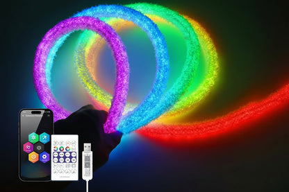 Fluffy Velvet RGB Neon Tube Light – 360° WS2812B USB LED Strip with Bluetooth Remote for Waterproof Ambient Home Decor