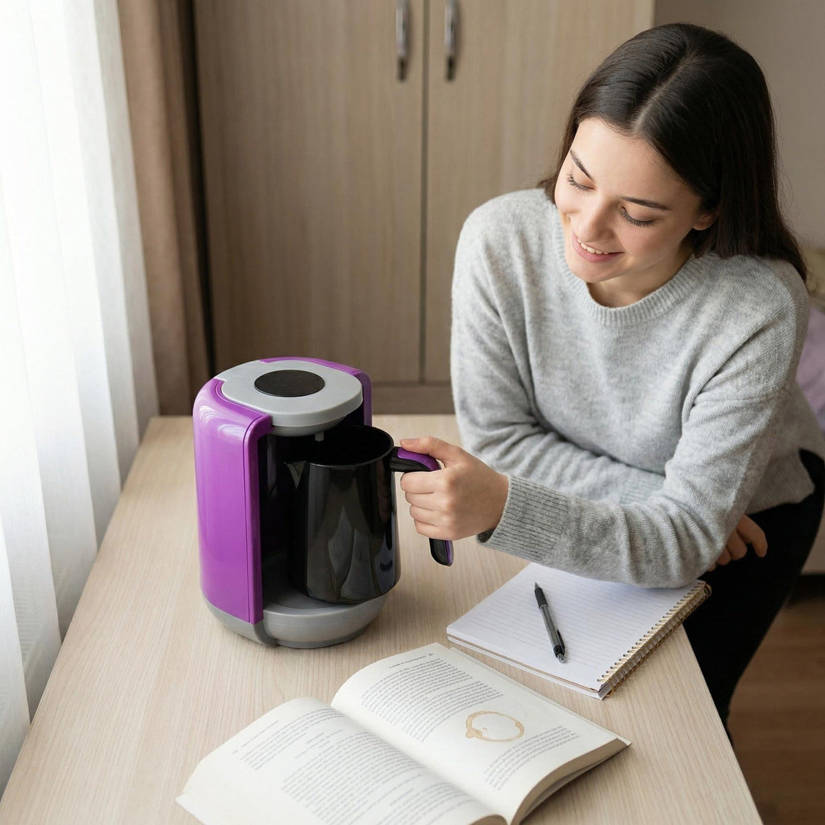 Automatic Turkish Coffee Maker – Electric Portable Mocha Coffee Machine and Hot Milk Pot for Rich Brews, Quick Heating and Home Use