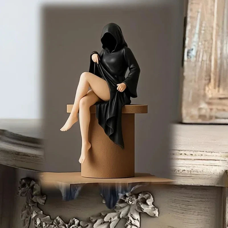 Halloween Masked Women Statue - Elegant and Mysterious Desktop Ornament for Fireplace, Entryway, or Halloween Home Decor