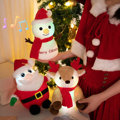 Luminous Singing Christmas Plush Toy – Cute Santa, Elk, or Snowman Plush Doll with Music and Lights, Perfect New Year Gift for Kids