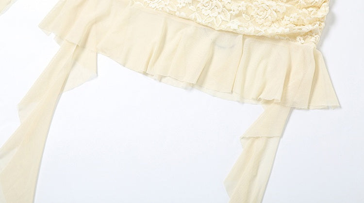 Sexy Ruffled Lace Patchwork Dress – Long Sleeve Backless Bodycon for Women Perfect for Summer Nights