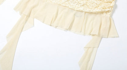 Sexy Ruffled Lace Patchwork Dress – Long Sleeve Backless Bodycon for Women Perfect for Summer Nights