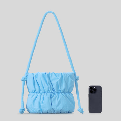 Fashion Ruched Puffer Bucket Bag – Designer Padded Women’s Shoulder Bag, Casual Nylon Crossbody Purse for Daily Wear & Cute Phone Storage