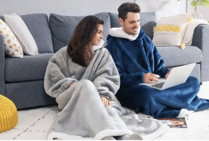 Giant Wearable Blanket Hoodie – 180cm Oversized Flannel Pajamas with Sleeves and Hood for Men and Women, Warm Winter Loungewear