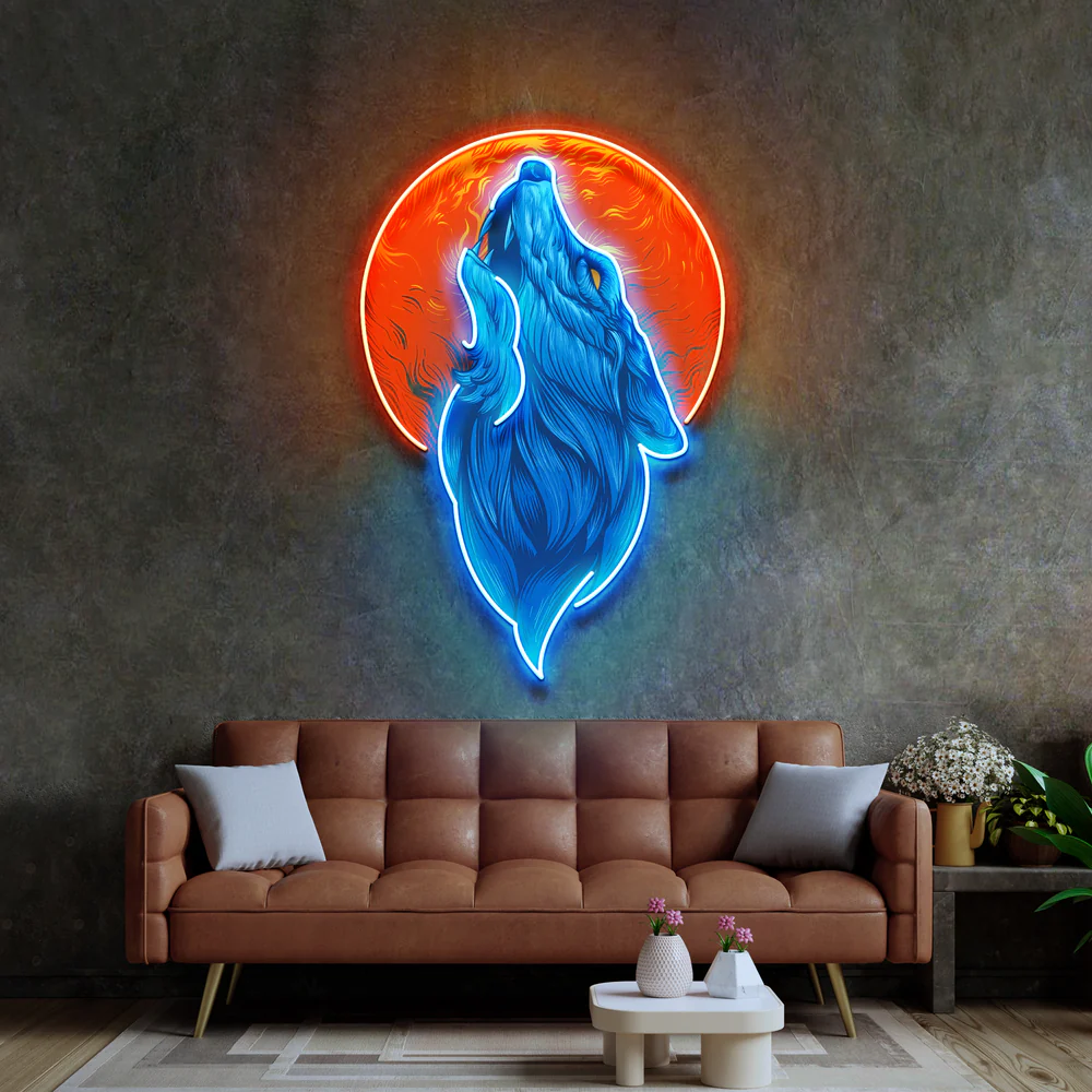 Blue Wolf Head Neon Sign – Cool Anime LED Wall Decor for Game Rooms, Bars, Clubs and Bedrooms with Personalized Gaming Style