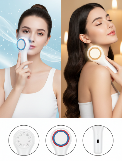 Hot Cold Facial Beauty Device – Rechargeable Red Blue Light Massager with Cooling and Warming Modes for Portable At-Home Skin Care
