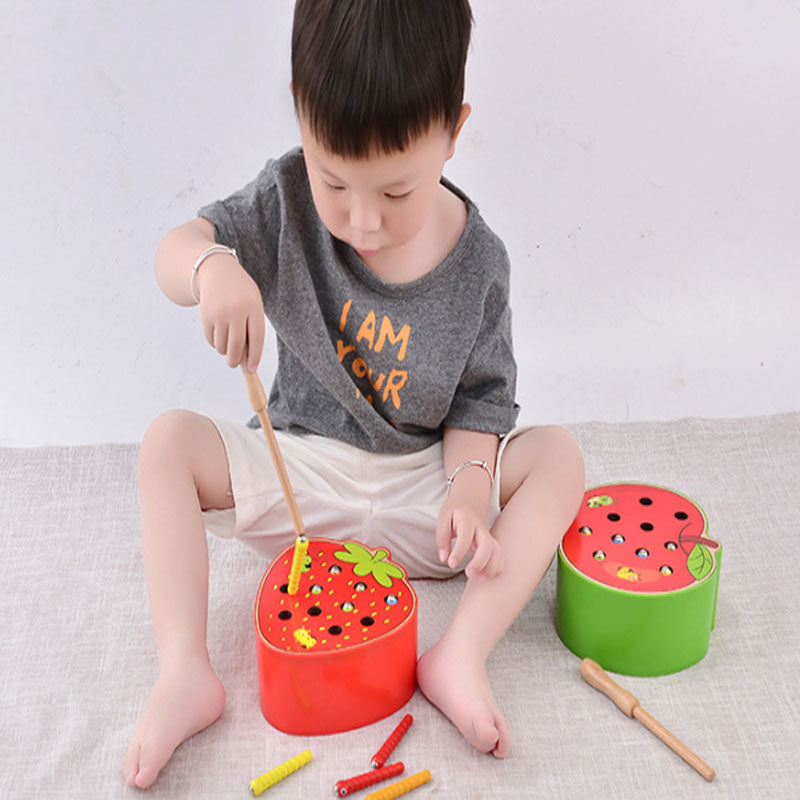 Wooden Fruit Catch Worm Game – Interactive Kids Toy for Fine Motor Skills, Hand-Eye Coordination, Pretend Play and Early Learning