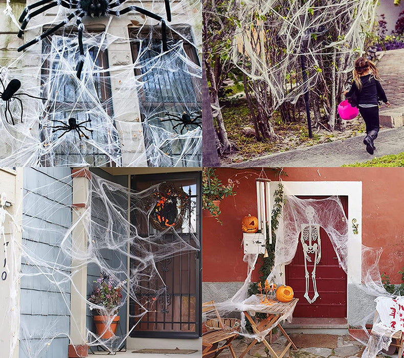 Stretchy Halloween Spider Web – Artificial White Cobweb Decoration for Haunted Houses, Scary Party Scenes, Indoor Displays and Outdoor Spooky Decor