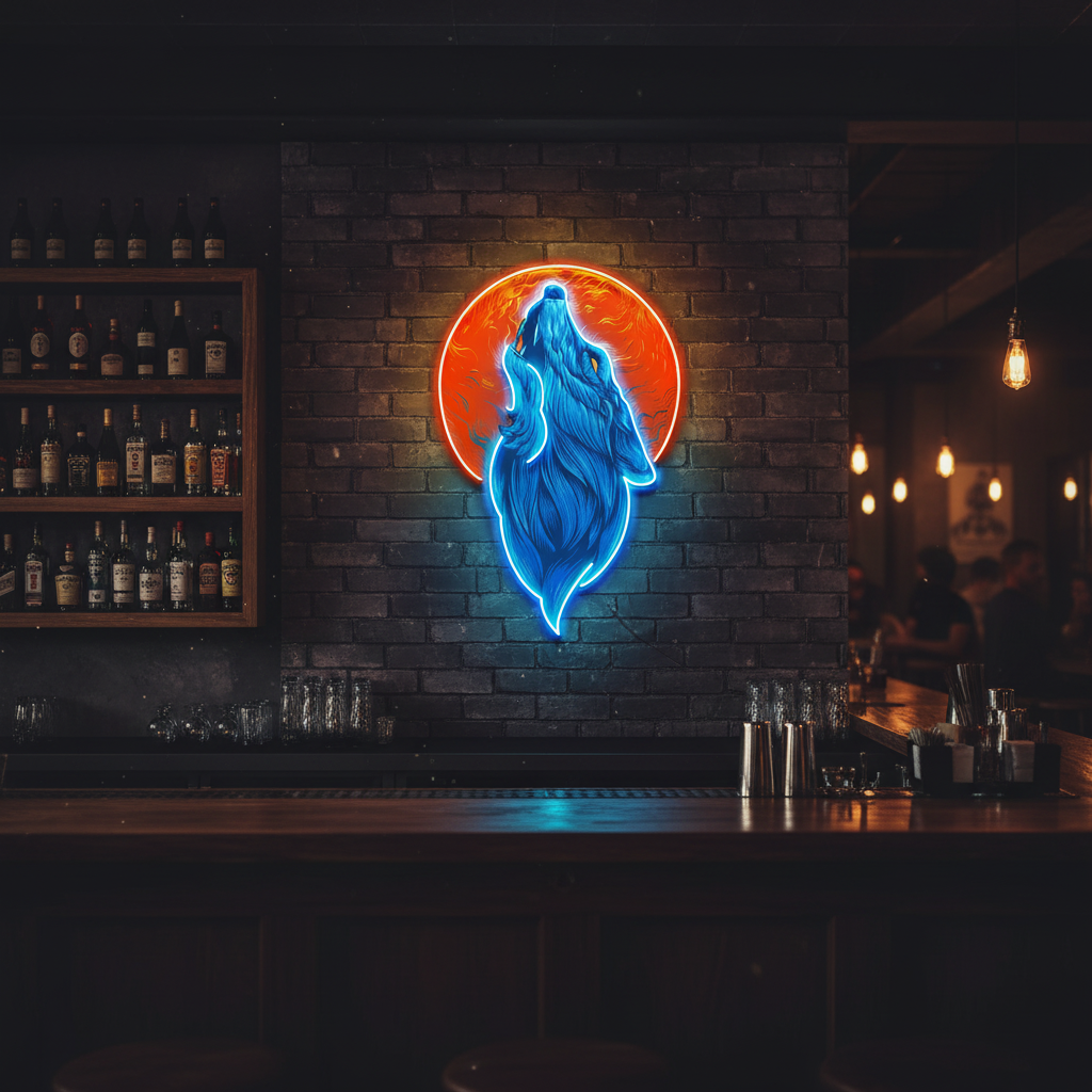 Blue Wolf Head Neon Sign – Cool Anime LED Wall Decor for Game Rooms, Bars, Clubs and Bedrooms with Personalized Gaming Style