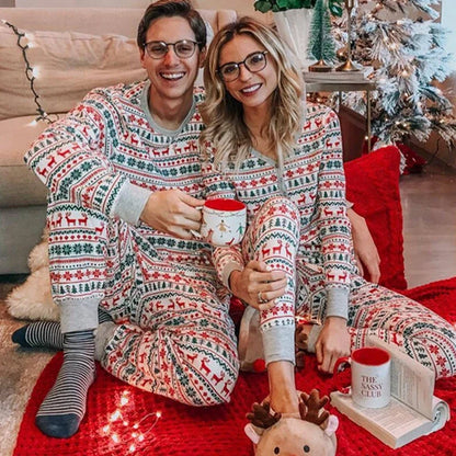 Christmas Family Matching Pajamas – Allover Print Two-Piece Sets for Parents and Kids with Baby Romper, Holiday Sleepwear Ensemble