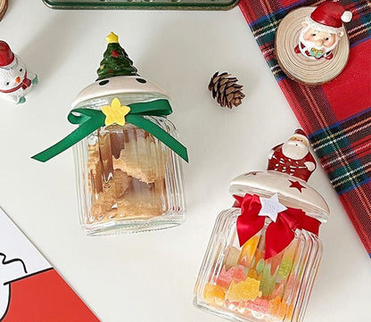 Christmas Glass Sealing Jar – Cute Santa Candy Storage Bottle for Snacks, Cookies & Holiday Treats, Decorative Kitchen Container for Xmas & New Year