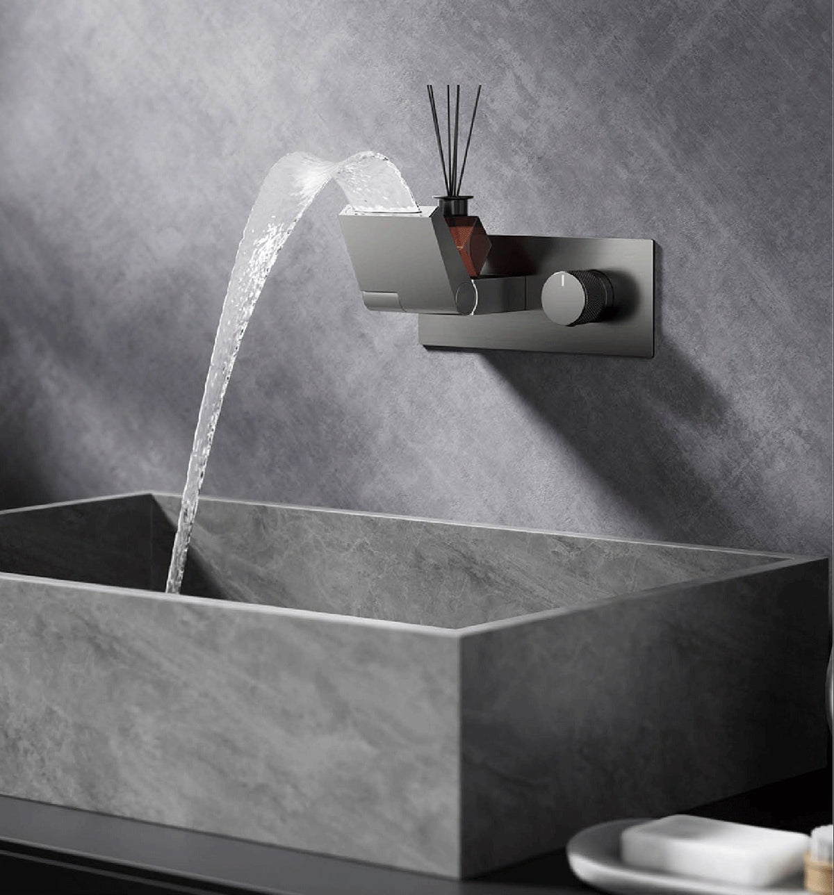 Luxury Gunmetal Brass Bathroom Faucet – Wall-Mounted Hot and Cold Mixer Tap with LED Digital Display and Elegant Single-Handle Design