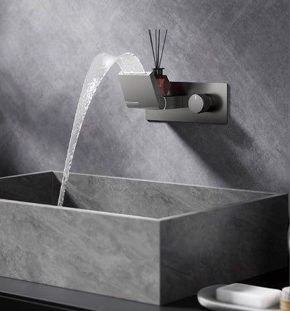 Luxury Gunmetal Brass Bathroom Faucet – Wall-Mounted Hot and Cold Mixer Tap with LED Digital Display and Elegant Single-Handle Design