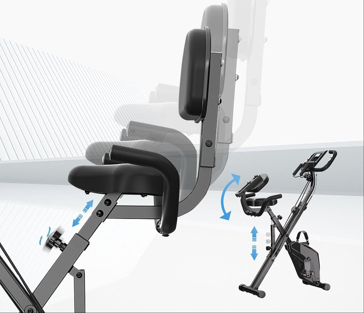 Foldable Exercise Bike – Indoor Stationary Fitness Bicycle with 8 Resistance Levels, Heart Rate Sensors and LCD Workout Display