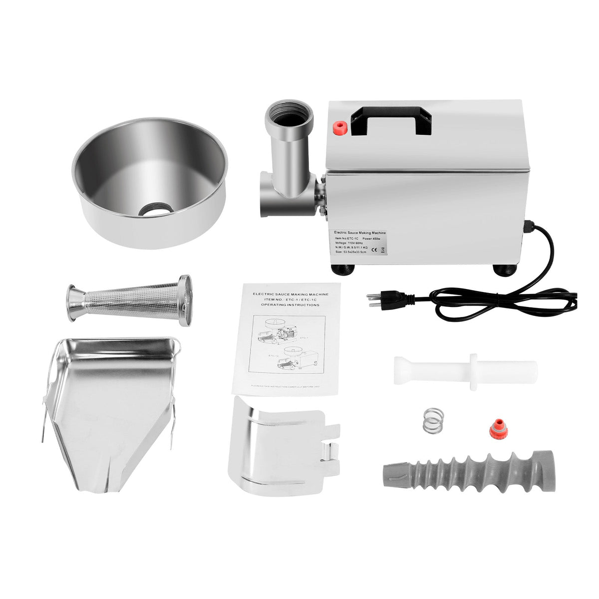 Electric Tomato Sauce Maker – 450W Food-Grade Stainless Steel Strainer with 110LB Capacity for Jam, Tomato Puree and Commercial Kitchen Prep
